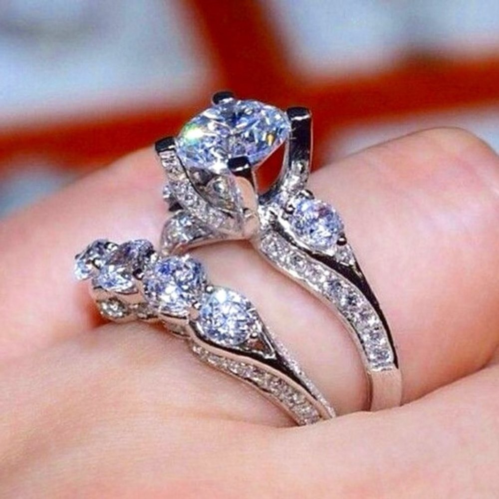 ✨ Engagement Beautiful Bright Round Zircon Brass Cubic Rings for Women, …